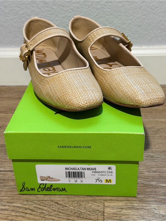 Sam Edelman Shoes - Sam Edelman Tan Woven Mary Jane Flats with Buckle